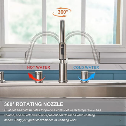 Tohlar Kitchen Faucets, Brushed Nickel Kitchen Faucet Pull Down Sprayer Stainless Steel Sink Faucets with Soap Dispenser Commercial Modern Rv Faucets, Llaves para fregaderos de cocina