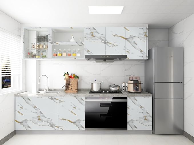 Abyssaly Marble Contact Paper White Gold Granite Peel and Stick Wallpaper for Countertop Self-Adhesive Thickening Wall Paper for Kitchen Bathroom and Furniture (15.7" x 118")