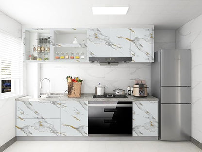 Abyssaly Marble Contact Paper White Gold Granite Peel and Stick Wallpaper for Countertop Self-Adhesive Thickening Wall Paper for Kitchen Bathroom and Furniture (15.7" x 118")