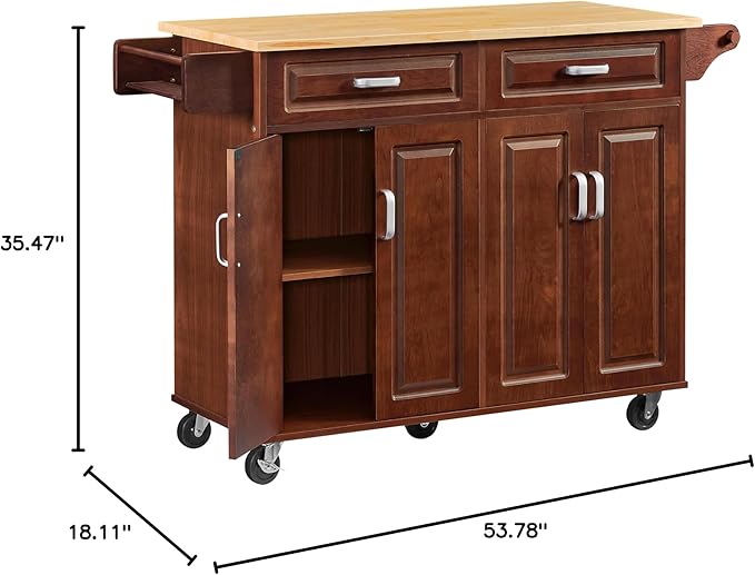 Modern Dining Table Expandable Kitchen Island with Drop Countertop Cabinet Tower Rack Rolling Cart Wheels Wood Console,Brown-2