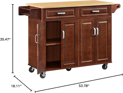 Modern Dining Table Expandable Kitchen Island with Drop Countertop Cabinet Tower Rack Rolling Cart Wheels Wood Console,Brown-2