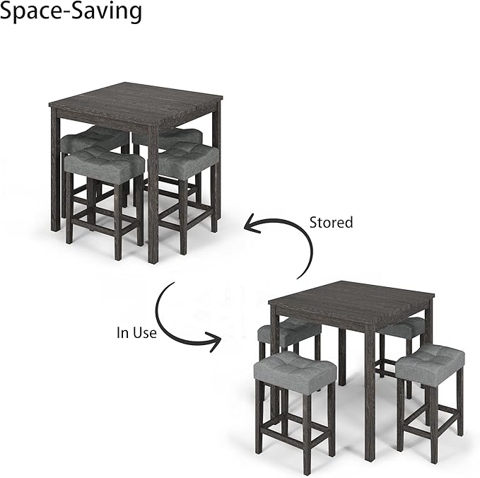 allamazing 5-Piece Counter Dinner Height Table Set, Indoor Modern Rectangular Dining Table Furniture Set for Kitchen, 35 inch Dining Table with 4 stools (1+4 Black)