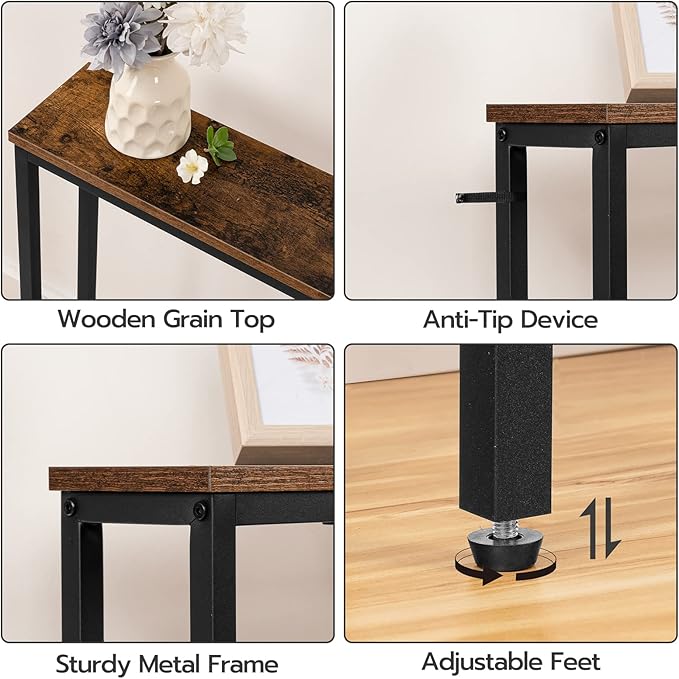 HOOBRO 70.9" Narrow Console Table with Charging Station, 5.9" Slim Sofa Table Behind Couch, 2 AC Outlets & USB-C Ports, Long Entryway Tables, for Hallway, Livingroom, Rustic Brown BF185UXG01G1