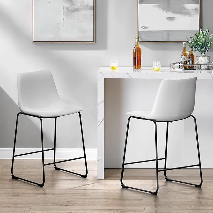 NicBex Retro Bar Stools Crazy-Horse Leather with Metal Legs Barstools, Lounge Kitchen Island Counter Stools, Set of 2, (White Color) (A-GE17020-USSU014)
