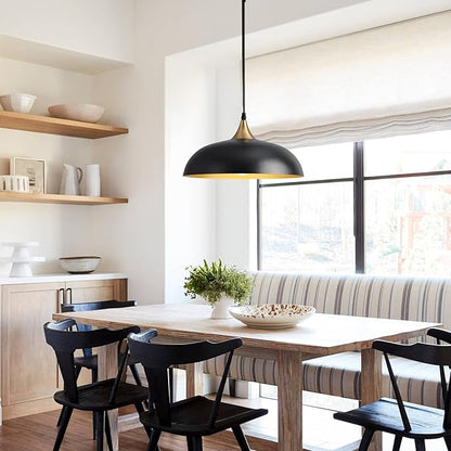 Eustace Vintage Matte Black Large Pendant Light with Gold Finish,Adjustable Modern Hanging Lighting,Farmhouse Metal Ceiling Fixtures for Kitchen Island Dining Room Hallway and Restaurant