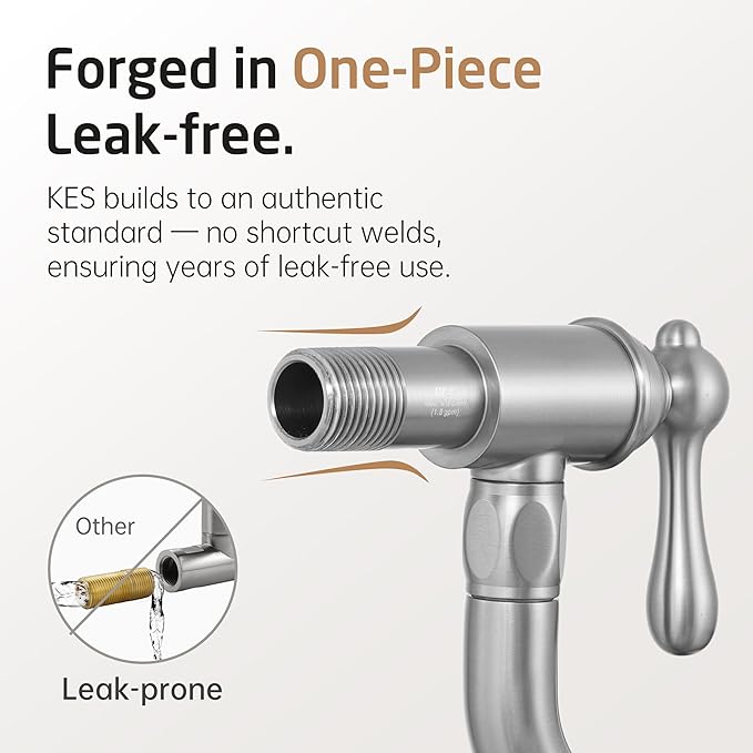 KES Upside Down Pot Filler Faucet with Heat-Resistant Cartridge, 26'' No Leak Over Stove Pot Filler Faucets Double Joints Swing Arm, No Lead, Wall Mount, 18/8 Stainless Steel, Brushed Nickel