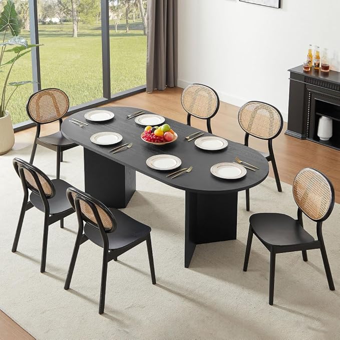 Farmhouse Wooden Dining Table for 4-6, Rustic Kitchen Table with Thick Wood Tabletop & Sturdy Block Legs, Heavy-Duty Classic Furniture for Dining Room & Family Meals