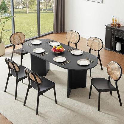 Farmhouse Wooden Dining Table for 4-6, Rustic Kitchen Table with Thick Wood Tabletop & Sturdy Block Legs, Heavy-Duty Classic Furniture for Dining Room & Family Meals