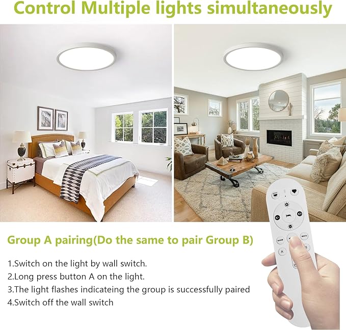 20 Inch 4200LM Large LED Flush Mount Ceiling Light with Remote Control, 42W Dimmable & 2700K-6500K Adjustable, Slim Ceiling Fixtures for Bedroom Workshop Office Apartment, White