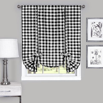 ACHIM Buffalo Check Panel Window Curtain - 42 Inch Width, 84 Inch Length - Black & White Plaid - Light Filtering Farmhouse Country Drapes for Bedroom Living & Dining Room Home Decor