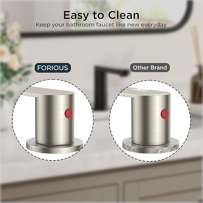 FORIOUS Brushed Nickel Bathroom Faucets 3 Hole, 8 Inch Widespread Bathroom Sink Faucet with Pop-up Drain and cUPC Supply Lines for Basin, Vanity, Laundry Room and Restroom