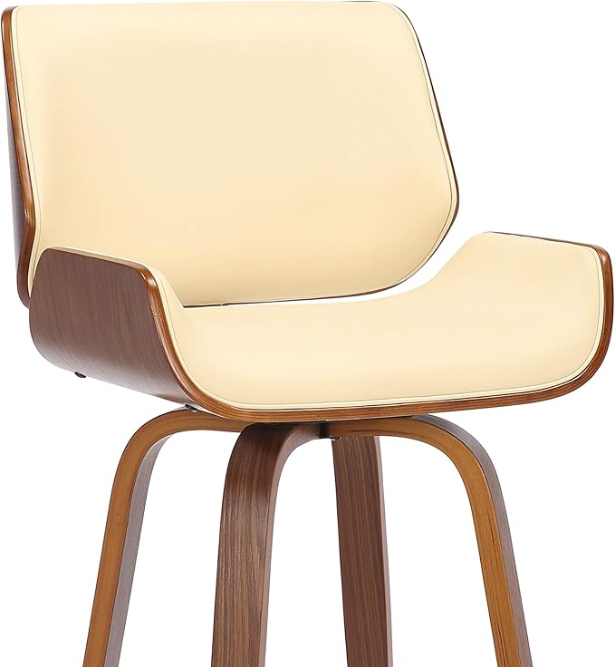 Armen Living Tyler 26" Counter Height Swivel Cream Faux Leather and Walnut Wood Bar Stool