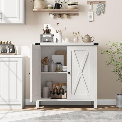 GarveeHome Small Storage Cabinet, Farmhouse Sideboard Buffet Cabinet with 2 Doors and Adjustable Shelves, Accent Entryway Console Cabinets for Living Room, Dining Room (White, 2 Pieces)