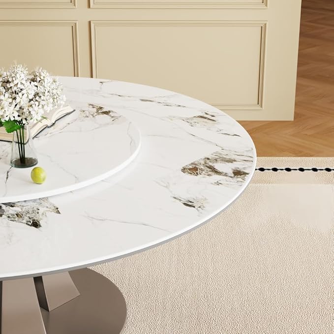 Modern Sintered Stone Dining Table for 6-8, Luxury Faux Marble Kitchen Table with Heavy-Duty Stainless Steel Base, Heat-Resistant Furniture for Dining Room (Table+8 Chairs,59'')