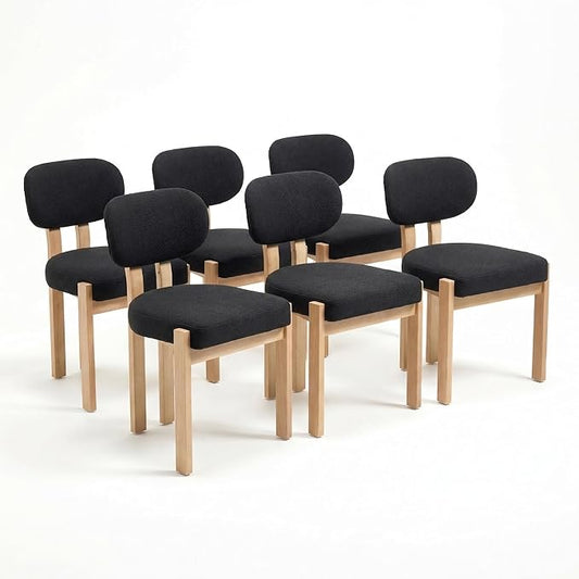 Chenille Dining Chairs Set of 6, Comfy Upholstered Dining Room Chairs Mid Century Modern Farmhouse Fabric Kitchen Chairs with Rubber Wood Legs for Dining Room Kitchen Island Home (Black)