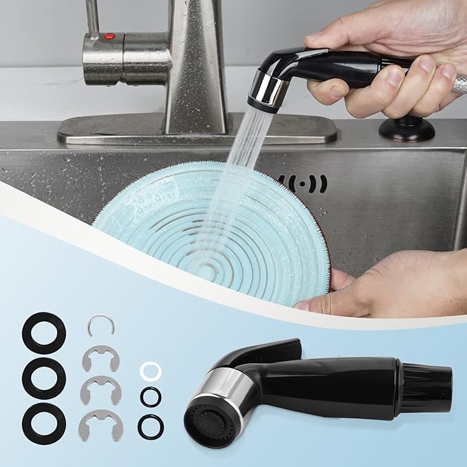Hygie Rinse Universal Sink Sprayer Attachment for Kitchen Faucet, Kitchen Side Sprayer Head Compatible with Delta, Moen, Kohler and Other OEM Brands Pull Out Spray Head,Matteblack, Daily Design