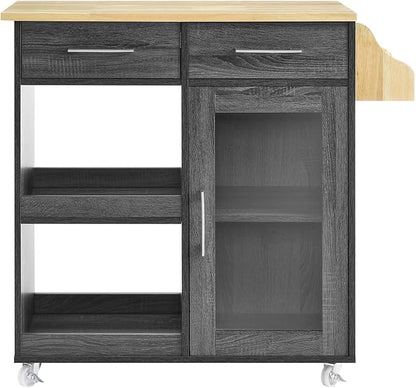 Modway Culinary Rolling Kitchen Cart with Storage in Charcoal Natural - 3 Tiers Kitchen Island on Wheels with Spice Rack, Functional as a Coffee Station, Bar Cabinet or Butcher Block Island
