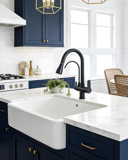 WANFAN Kitchen Sink Faucet with Pull Down Sprayer 2 Handle 3 in 1 Water Filter Purifier Faucets Black 0195R