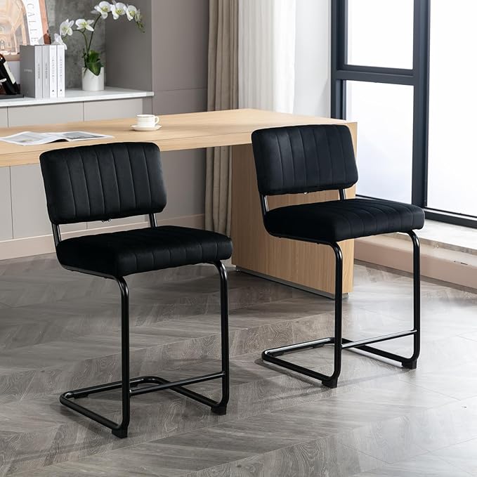 Okeysen Bar Stools Set of 2,Counter Height Bar Chairs,24 inch Tall Bar Stool with Back,Barstools Bar Height Set of 2,Kitchen Counter Stools Modern Velvet Barstools for Island Dining Party