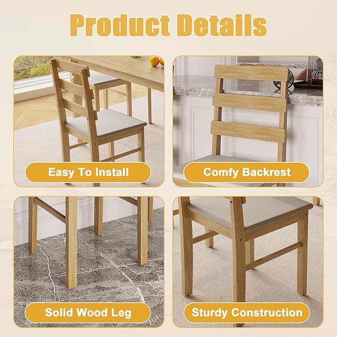 Majnesvon 5 Piece Dining Table Set for 4, Farmhouse Kitchen Table Set with Chairs, Wood Dining Table Chair for Kitchen, Restaurant, Apartment (Natural 5-Piece)