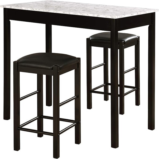 Space Saving Design, Black Finish, Faux Leather Seats, 36 Inch Counter Height Table