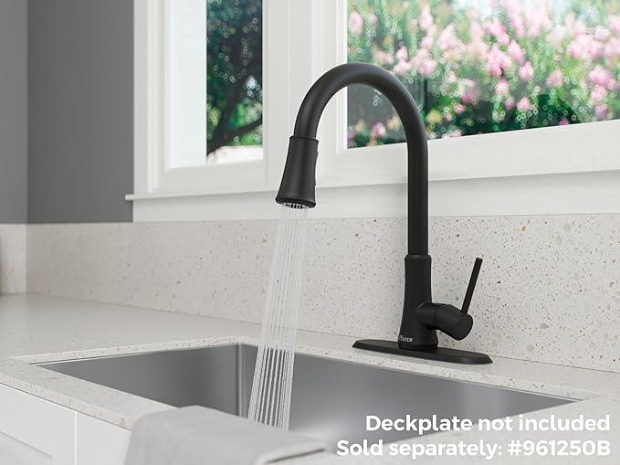 Pfister Pfirst Series Kitchen Faucet with Pull-Down Sprayer, Single Handle, High Arc, Matte Black Finish, G529PF2B