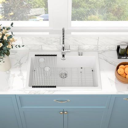 Sarlai Granite Composite Kitchen Sink 33 Inch White Kitchen Sink Drop In 33×22 Granite Kitchen Sinks Topmount White Quartz Classic Above Counter Single Bowl Basin