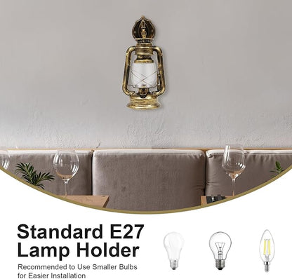 Wall Porch Light Vintage Rustic Lantern Lamp Indoor Outdoor Industrial Retro E27 Wall Lighting Fixture for Wall, Garage, Front Porch (C)