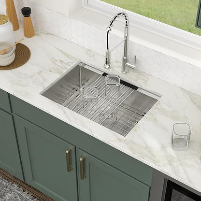 Logmey 28 Inch Undermount Kitchen Sink Workstation 28x19 Stainless Steel Sinks Ledge SUS304 16 Gauge Single Bowl Sinks with Accessories 28x19x9