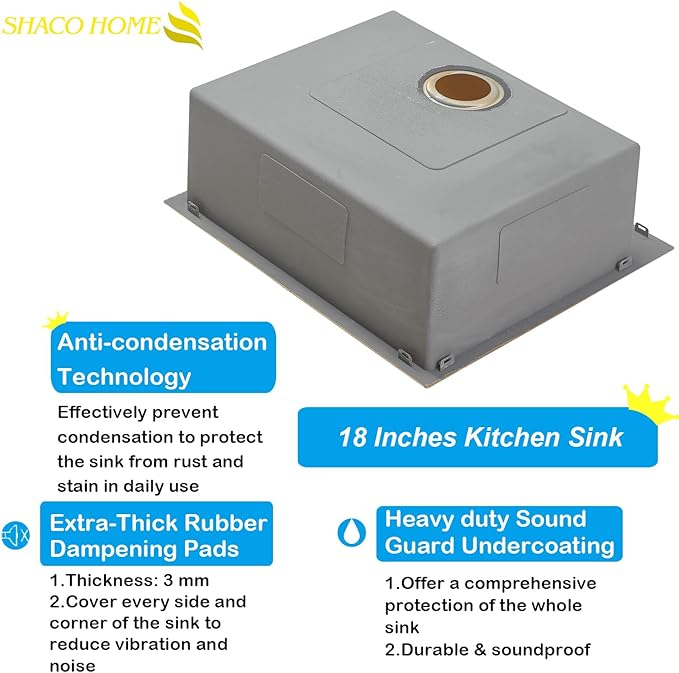 SHACO 18x18 Inch Gold Bar Sink, 18 Inch Drop In Gold Small Kitchen RV Laundry Utility Sink, Top Mount 16 Gauge Stainless Steel Single Bowl