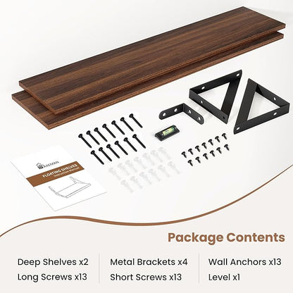 Axeman 36 Inch Floating Shelves | 8 Inch Deep Walnut Wall Shelves Set of 2 | 36''W x 8''D Rustic Walnut Shelves for Bathroom Living Room Bedroom Kitchen