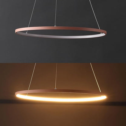 JONATHAN Y 23.75" Matte Pink Modern Integrated LED Pendant Light, Dimmable Round Hoop Chandelier for Kitchen Island, Dining Room, Adjustable Height Metal Hanging Light (JYL7203B)