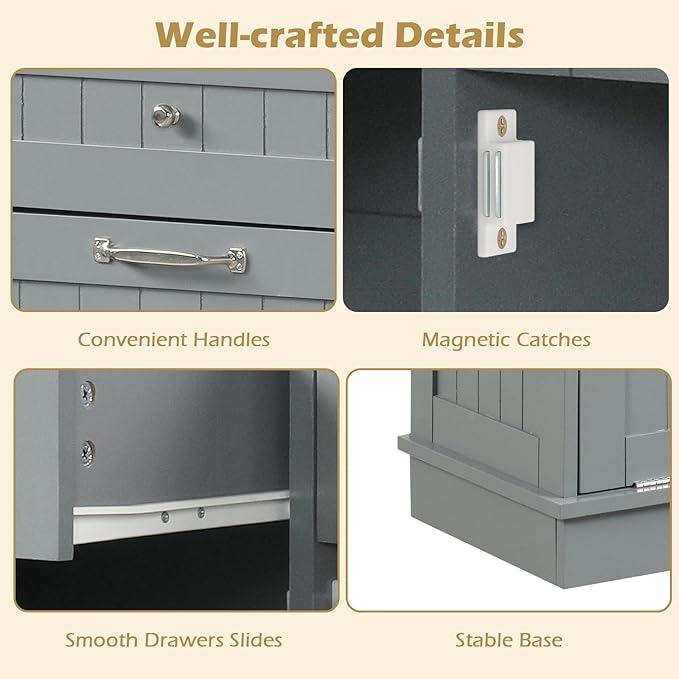 Giantex Tilt Out Trash Cabinet 15.5 Gallon, Wooden Laundry Room Cabinet, 2 Drawers, Storage Cabinet, Recycling Trash Cabinet, Kitchen Island with Garbage Can Holder, 39.5" x 14" x 35.5", Gray