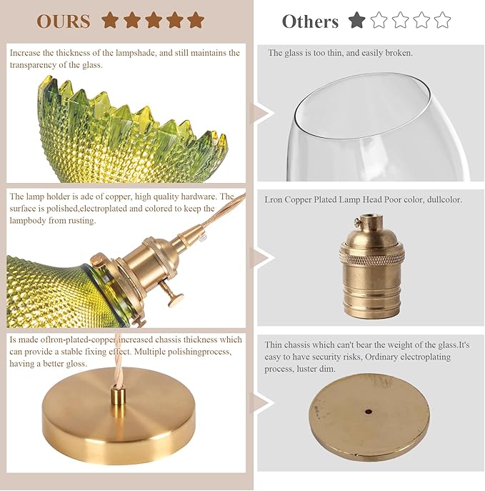 Pendant Lights Kitchen Island, Vintage Light Fixtures with Green Glass, 7.8inch Light Fixtures Brushed Gold Hanging Ceiling for Dining Living Room Kitchen Bedroom Island Entryway