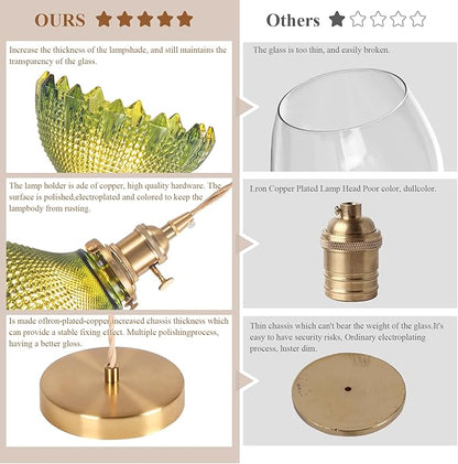 Pendant Lights Kitchen Island, Vintage Light Fixtures with Green Glass, 7.8inch Light Fixtures Brushed Gold Hanging Ceiling for Dining Living Room Kitchen Bedroom Island Entryway
