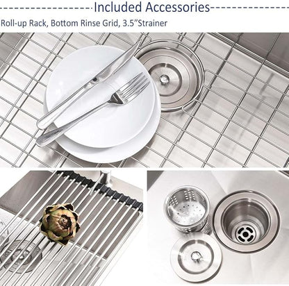 25 Inch Stainless Steel Utility Sink Drop In-Hovheir 25x20 Laundry Sink 16 Gauge Stainless Steel Single Bowl Drop In Laundry Room Sinks Outdoor Sinks with Bottom Grid