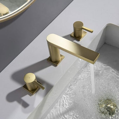 Luxury Brass Widespread Bathroom Sink Faucets for 3 Hole 2-Handle 8 Inch Deck Vanity Faucet & Stainless Steel Pop-up Drain Assembly, Brushed Gold