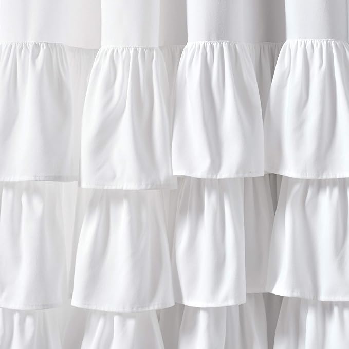 Lush Decor Allison Ruffle Light Filtering Window Curtain Panels Pair 40" W x 63" L White - Coquette Curtains for Bedroom - Drapes - Ruffle Curtains Kids