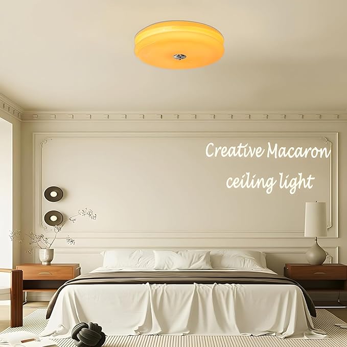 Bofea-Mid Century Modern Orange Glass Flush Mount Ceiling Lamp,Hallway Ceiling Light,Large Round LED Ceiling Light Fixture for Living Room,Bathroom, Bedroom.
