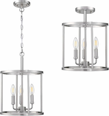 Doraimi Lighting 3-Light Hanging Lantern Pendant Light Fixture Brushed Nickel Finish Geometric Chandelier Adjustable Chain Metal Cage Pendant Lighting for Kitchen Island Dining Room Foyer