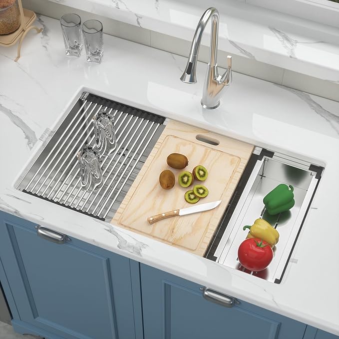 30 Inch Undermount Kitchen Sink 30x18x9 Inch Workstation Undermount Sink Stainless Steel 16 Gauge Single Bowl Under Counter with Accessories