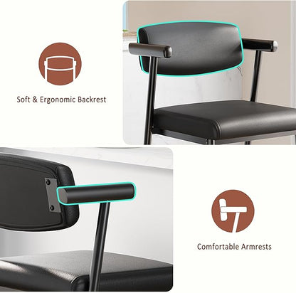 GarveeHome Bar Stools Set of 8 with Arms, 26" Modern 8pcs Counter Height Metal Barstools Set with Back & Footrest, Upholstered Wider Seat, Sturdy Frame, for Counter Bar, Kitchen Island, Retro Black