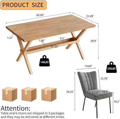HIPIHOM 63 Inch MDF Kitchen Table for 4 with Dining Chairs, Kitchen Tables with Durable Metal Legs and Scratch-Resistant Top