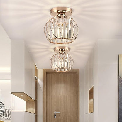 Crystal Ceiling Light, Crystal Semi Flush Mount Ceiling Light Gold Crystal Chandelier for Kitchen Hallway Entrance Balcony Dining Rooms Living Rooms Bar Farmhouse