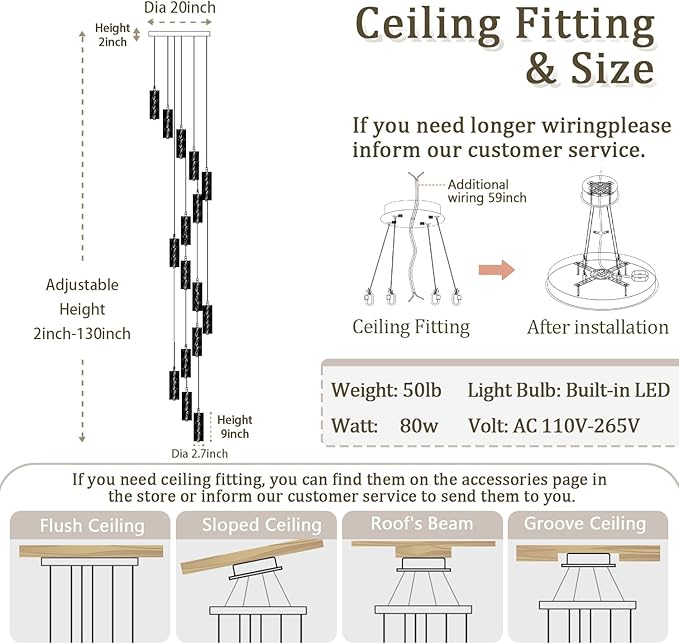 ykolupty H110 Chandelier for High Ceiling 16-Lights Crystal Chandeliers with Remote Large Pendant Light for Living Room Staircase Villa