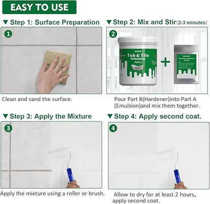 NADAMOO Tub and Tile Refinishing Kit (3kg / 105 oz, with tools, White), DIY Bathtub Sink Countertop Paint Resurface Kit for Bathroom Kitchen Porcelain Fiberglass, Semi-gloss