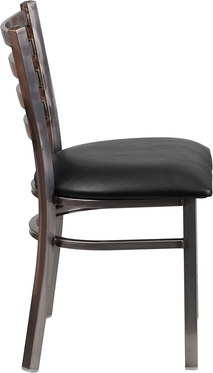 Flash Furniture HERCULES Series Clear Coated Ladder Back Metal Restaurant Chair - Black Vinyl Seat
