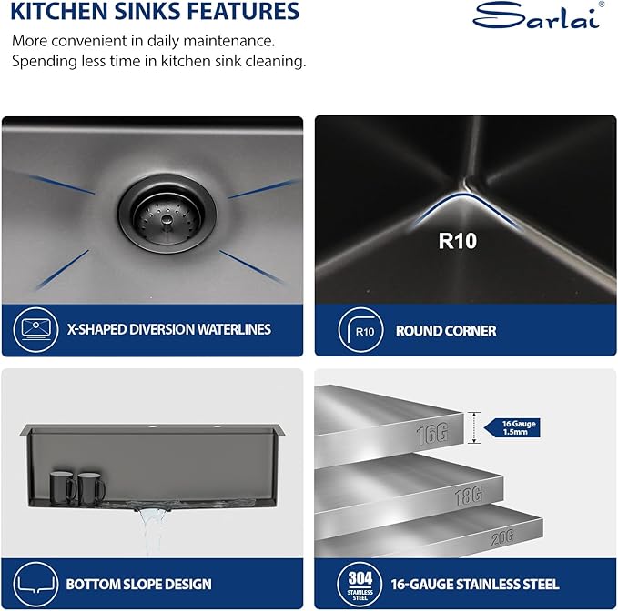Sarlai 33 Black Kitchen Sink with Faucet- 33x22 Inch Drop In Kitchen Sink Gunmetal Black Ledge Workstation Sinks 16 Gauge Stainless Steel Single Bowl Topmount Sinks Basin with Pull-out Faucet