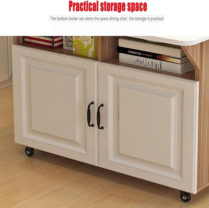 Folding Dining Table, Multi-Purpose Dining Table, 2 Level lockers, Removable Kitchen Table with Pulley, Suitable for Small Space Restaurant Kitchens (Light White)