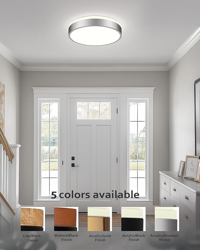 Ken & Ricky Flush Mount Ceiling Light, Dimmable Led Close to Ceiling Light Fixtures for Kitchen Bathroom Bedroom Hallway 5cct (Brushed Nickel,2PK, 12 Inch)